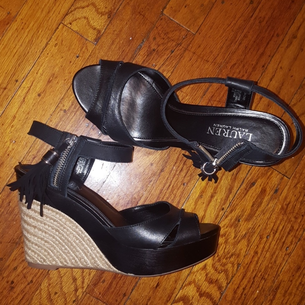 Ralph Lauren black wedge sandals